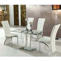 Product photograph of Jet Small Clear Glass Dining Table With 4 Ravenna White Chairs from Furniture in Fashion