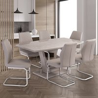 Product photograph of Samson Latte Gloss Dining Table With 6 Caprika Stone Chairs from Furniture in Fashion