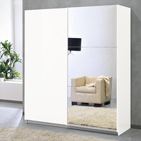Product photograph of Abby Medium Mirrored Wooden Sliding Wardrobe In White from Furniture in Fashion