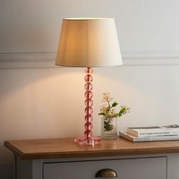 Product photograph of Adelie Ivory Linen Shade Table Lamp With Blush Crystal Base from Furniture in Fashion