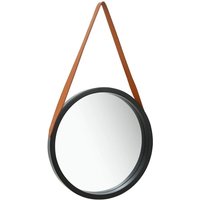 Product photograph of Ailie Medium Retro Wall Mirror With Faux Leather Strap In Black from Furniture in Fashion
