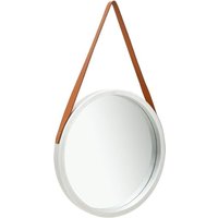 Product photograph of Ailie Medium Retro Wall Mirror With Faux Leather Strap In Silver from Furniture in Fashion