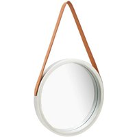 Product photograph of Ailie Small Retro Wall Mirror With Faux Leather Strap In Silver from Furniture in Fashion