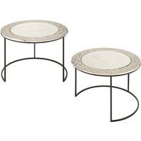 Product photograph of Akela Large Round Glass Top Set Of 2 Side Tables In Brass from Furniture in Fashion