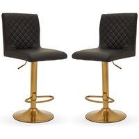 Product photograph of Baino Black Leather Bar Chairs With Round Gold Base In A Pair from Furniture in Fashion
