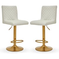 Product photograph of Baino White Leather Bar Chairs With Round Gold Base In A Pair from Furniture in Fashion