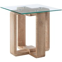 Product photograph of Alfratos Clear Glass Top Side Table With Natural Wooden Base from Furniture in Fashion