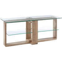 Product photograph of Alfratos Clear Glass Top Tv Stand With Natural Wooden Base from Furniture in Fashion