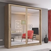 Product photograph of Allen Large Wardrobe With 2 Mirror Sliding Doors In Shetland Oak from Furniture in Fashion