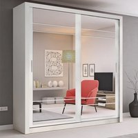 Product photograph of Allen Large Wardrobe With 2 Mirrored Sliding Doors In Matt White from Furniture in Fashion