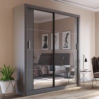 Product photograph of Allen Wardrobe With 2 Mirrored Sliding Doors In Matt Grey from Furniture in Fashion