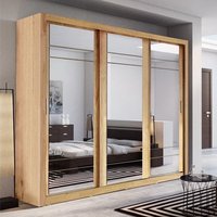 Product photograph of Allen Wardrobe With 3 Mirrored Sliding Doors In Shetland Oak from Furniture in Fashion