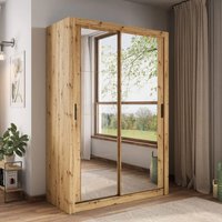 Product photograph of Allen Wooden Mirrored 150cm Wardrobe In Artisan Oak from Furniture in Fashion