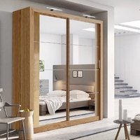 Product photograph of Allen Wooden Wardrobe 2 Mirrored Sliding Doors In Shetland Oak from Furniture in Fashion