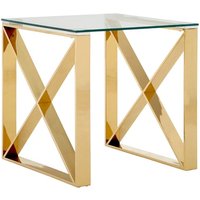 Product photograph of Alluras Clear Glass End Table With Champagne Gold Cross Frame from Furniture in Fashion