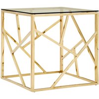 Product photograph of Alluras Clear Glass End Table With Champagne Gold Frame from Furniture in Fashion
