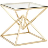 Product photograph of Alluras Clear Glass End Table With Cross Champagne Gold Frame from Furniture in Fashion
