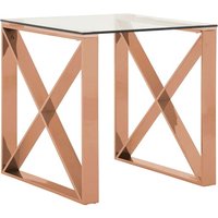 Product photograph of Alluras Clear Glass End Table In Cross Rose Gold Frame from Furniture in Fashion