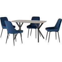 Product photograph of Alsip Concrete Effect Dining Table With 4 Blue Velvet Chairs from Furniture in Fashion
