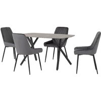 Product photograph of Alsip Concrete Effect Dining Table With 4 Grey Velvet Chairs from Furniture in Fashion