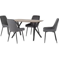 Product photograph of Alsip Oak Wooden Dining Table With 4 Grey Velvet Chairs from Furniture in Fashion