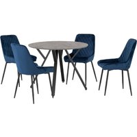 Product photograph of Alsip Round Concrete Dining Table With 4 Avah Blue Chairs from Furniture in Fashion