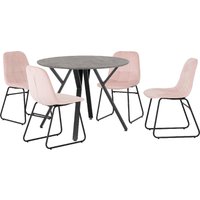 Product photograph of Alsip Round Concrete Dining Table With 4 Lyster Pink Chairs from Furniture in Fashion