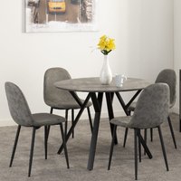 Product photograph of Alsip Round Concrete Efffect Dining Table With 4 Grey Chairs from Furniture in Fashion