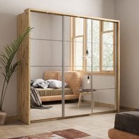 Product photograph of Amarillo Mirrored Wardrobe With 3 Sliding Doors In Oak Shetland from Furniture in Fashion