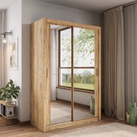 Product photograph of Ames Mirrored Wardrobe With 2 Sliding Doors In Oak Shetland from Furniture in Fashion