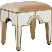 Product photograph of Antibes Mirrored Glass Stool With Champagne Fabric Seat from Furniture in Fashion