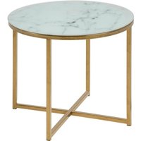 Product photograph of Arcata White Marble Glass Side Table Round With Gold Frame from Furniture in Fashion