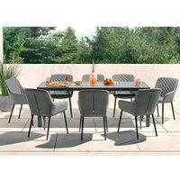 Product photograph of Arica Rectangular Wooden Dining Table With 8 Grey Armchairs from Furniture in Fashion