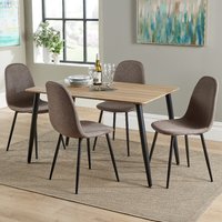Product photograph of Arta Rectangular Oak Wooden Dining Table 4 Fabric Brown Chairs from Furniture in Fashion