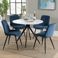 Product photograph of Arta Round White Wooden Dining Table 4 Blue Diamond Chairs from Furniture in Fashion