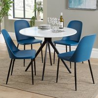 Product photograph of Arta Round White Wooden Dining Table 4 Curve Plastic Blue Chairs from Furniture in Fashion