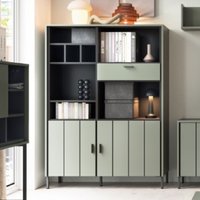 Product photograph of Arthur Wooden Bookcase With 2 Doors 1 Drawer In Green Grey from Furniture in Fashion