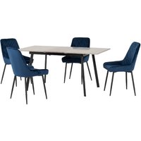 Product photograph of Avah Extending Concrete Dining Table With 4 Blue Chairs from Furniture in Fashion
