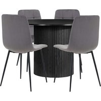 Product photograph of Avenel Fluted Wooden Dining Table Round In Black With 4 Chairs from Furniture in Fashion