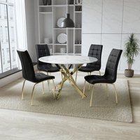 Product photograph of Avon Dining Table Round With Gold Legs 4 Justin Black Chairs from Furniture in Fashion
