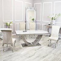 Product photograph of Avon White Glass Dining Table With 4 North Cream Chairs from Furniture in Fashion
