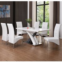 Product photograph of Axara Large Extending Grey Dining Table 8 Vesta White Chairs from Furniture in Fashion