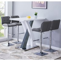 Product photograph of Axara White Grey Gloss Bar Table With 4 Candid Grey Stools from Furniture in Fashion