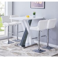 Product photograph of Axara White Grey Gloss Bar Table With 4 Candid White Stools from Furniture in Fashion