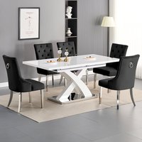 Product photograph of Axara Large Extending White Dining Table 6 Imperial Black Chairs from Furniture in Fashion