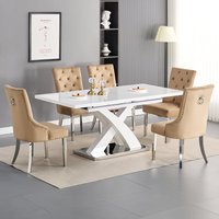 Product photograph of Axara Large Extending White Dining Table 6 Imperial Champagne Chairs from Furniture in Fashion