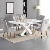 Product photograph of Axara Large Extending White Dining Table 6 Imperial Grey Chairs from Furniture in Fashion