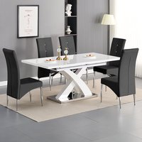 Product photograph of Axara Large Extending White Dining Table 6 Vesta Black Chairs from Furniture in Fashion