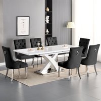 Product photograph of Axara Large Extending White Dining Table 8 Imperial Black Chairs from Furniture in Fashion