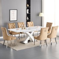Product photograph of Axara Large Extending White Dining Table 8 Imperial Champagne Chairs from Furniture in Fashion